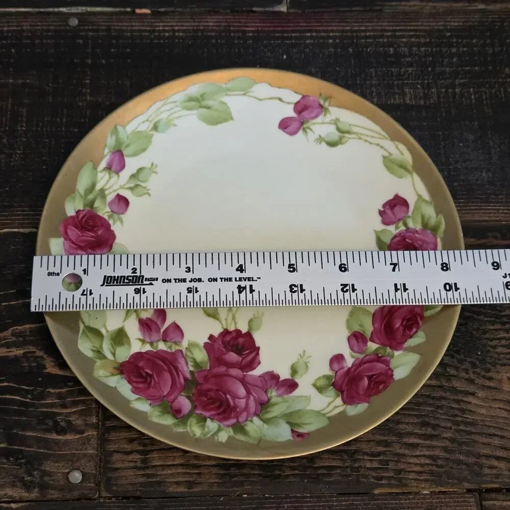 Vintage Tirschenreuth Bavaria Pink Roses Gold Trim 8.25 in Cabinet Plate Signed